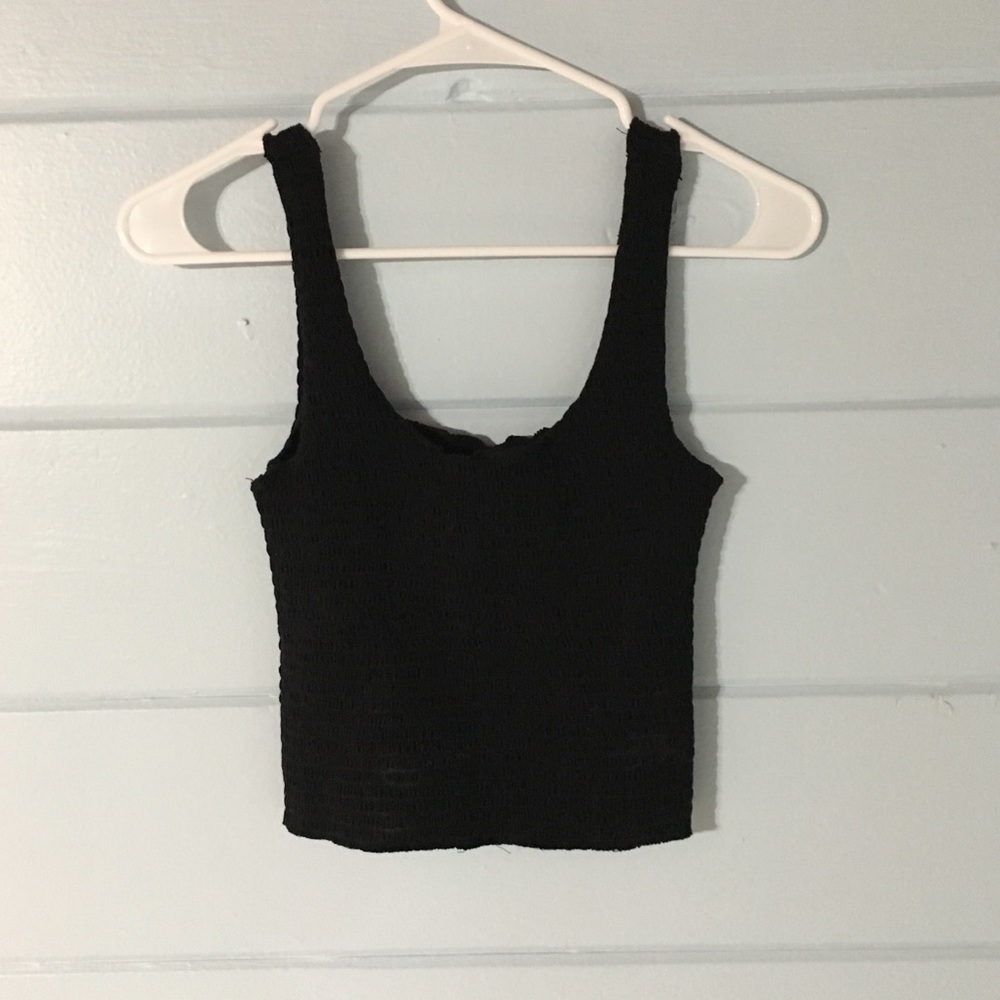 black smocked cropped tank top